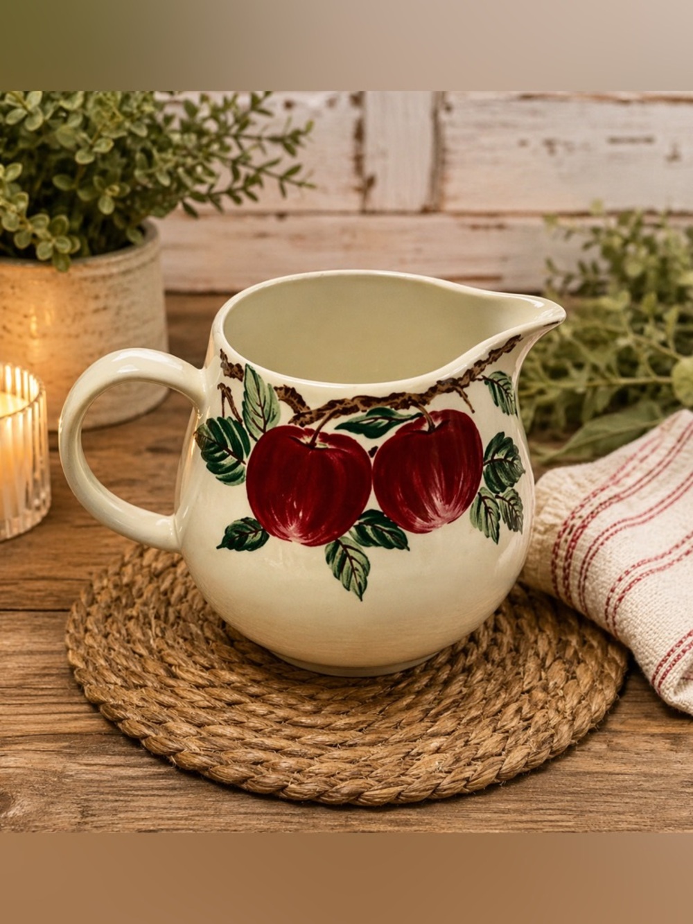 Nancy Calhoun Bella Roma 64oz Pitcher Apple Pattern Farmhouse Cafe Classico